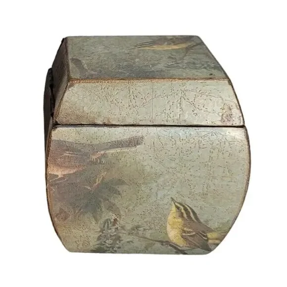Vintage Wood Trinket Box Song Bird Print Distressed Dresser Keepsake Hinged Lid - Picture 4 of 9